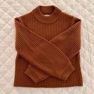 Tibi Ribbed Merino Wool Cropped Sweater, XS